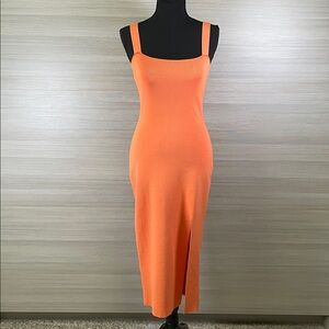 Super Down Coral Bodycon SleevelessMidi Dress Front Slit Size Large